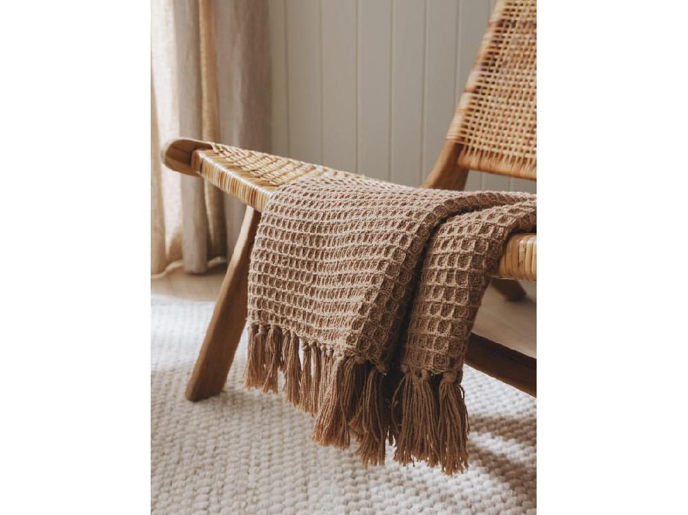 Vente Unique Plaid En Coton Amalia Marron Clair 125x150 Cm