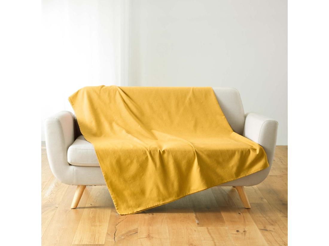 vente unique Plaid Lucile en polycoton curry 180x220
