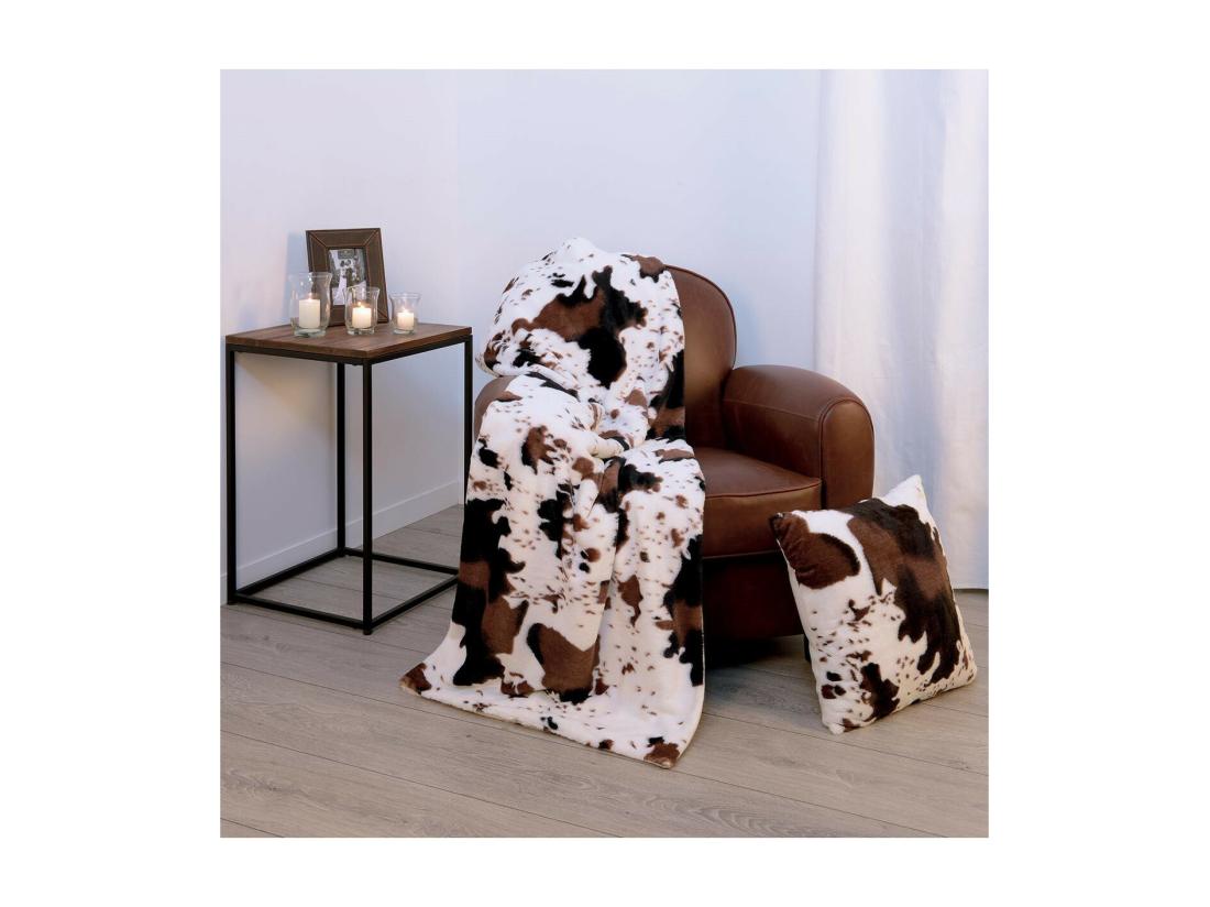 Vente Unique Plaid Microfibre Imprimé Peau De Vache 130 X 160 Cm