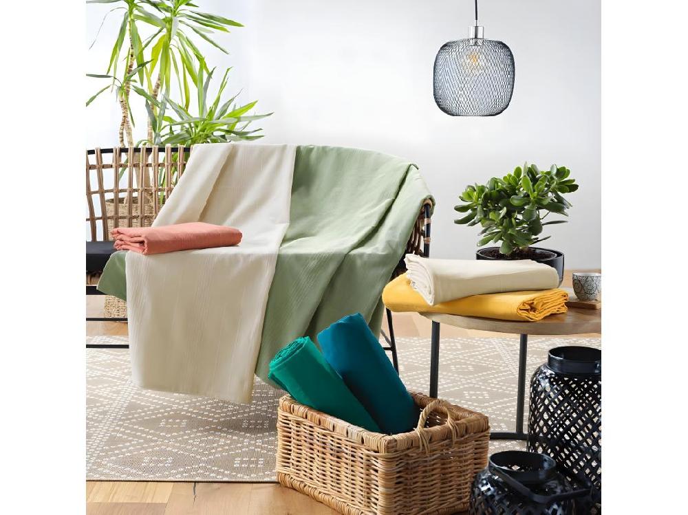 Vente Unique Plaid Uni En Coton "Lucile" 180x220cm Naturel