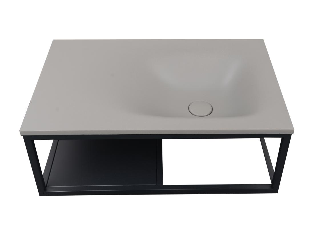Vente Unique Plan Vasque Rectangulaire En Béton Et Acier Inoxydable - Gris Et Noir - L61 X H39 Cm - TICINO