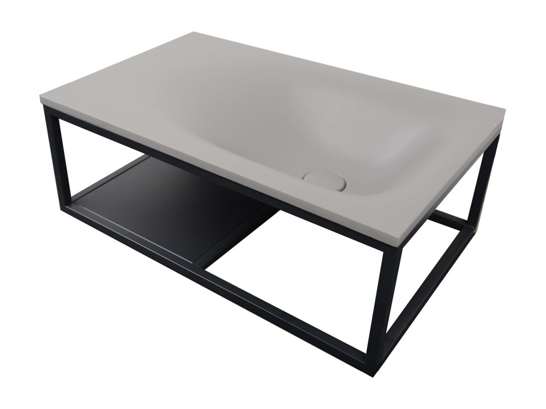 Vente Unique Plan Vasque Rectangulaire En Béton Et Acier Inoxydable - Gris Et Noir - L61 X H39 Cm - TICINO