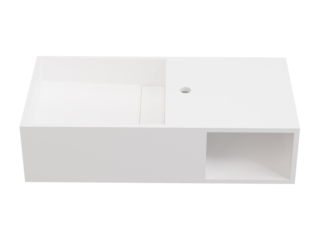 Vente Unique Plan Vasque Suspendu En Solid Surface Avec Niche - Blanc - L80 X L40 X H20 Cm - GOYOKO