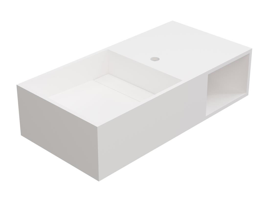 Vente Unique Plan Vasque Suspendu En Solid Surface Avec Niche - Blanc - L80 X L40 X H20 Cm - GOYOKO