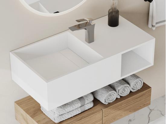 vente unique Plan vasque suspendu en solid surface avec niche - Blanc - L80 x l40 x H20 cm - GOYOKO