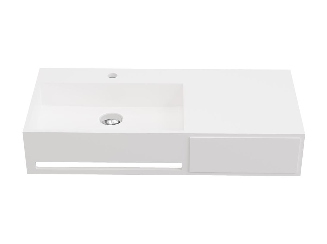 Vente Unique Plan Vasque Suspendu En Solid Surface Avec Porte Serviettes - Blanc - L90 X L40 X H17 Cm - GANDAKI