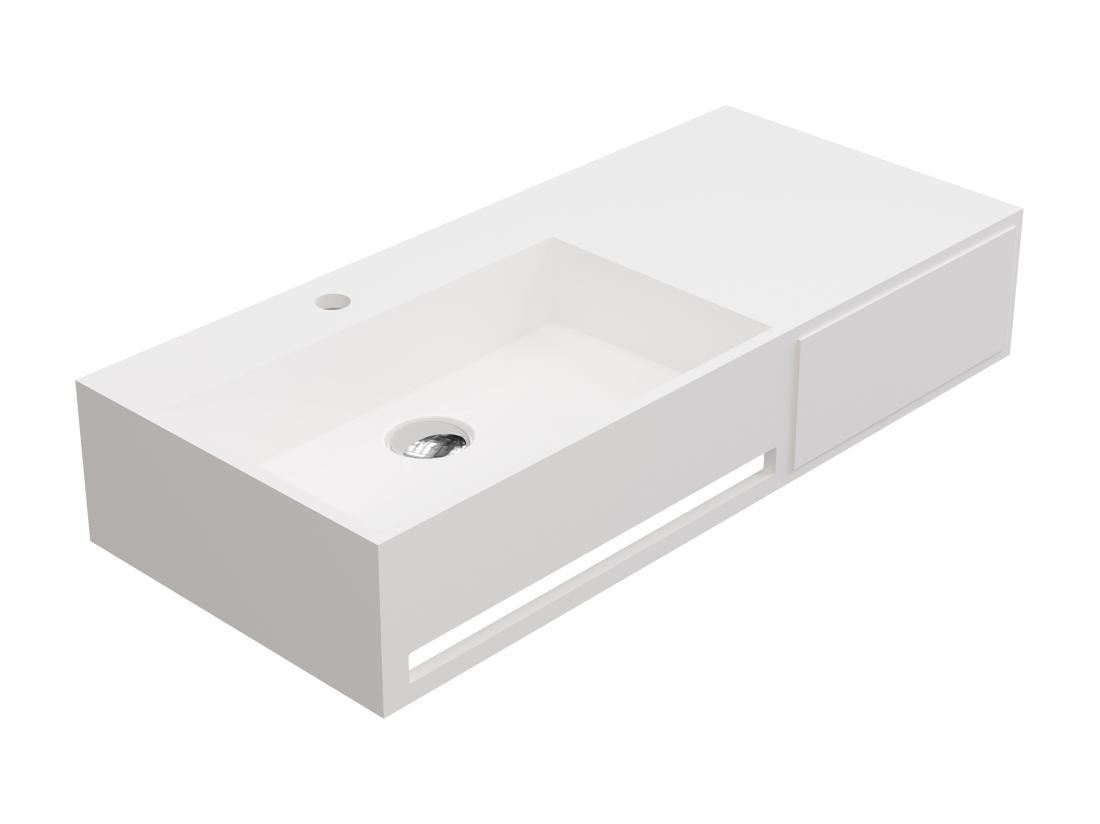 Vente Unique Plan Vasque Suspendu En Solid Surface Avec Porte Serviettes - Blanc - L90 X L40 X H17 Cm - GANDAKI