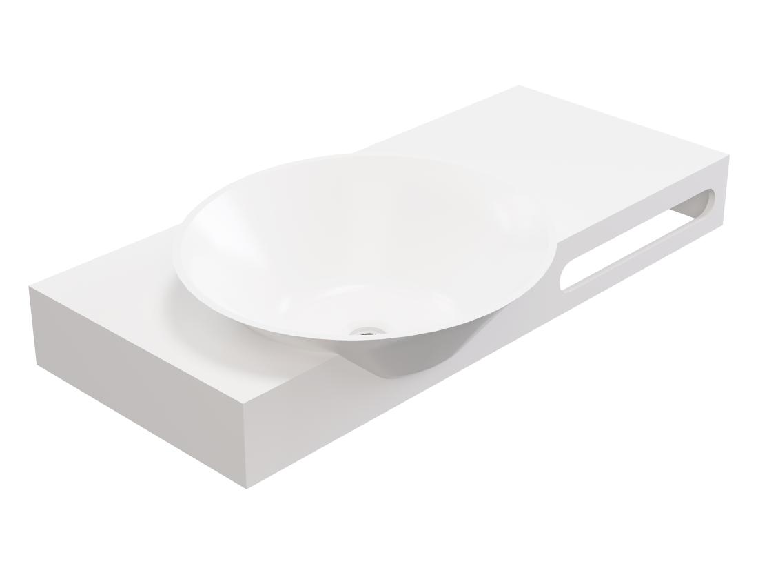 Vente Unique Plan Vasque Suspendu En Solid Surface Avec Porte Serviettes - Blanc - L100 X L54 X H20 Cm - YUMIKO