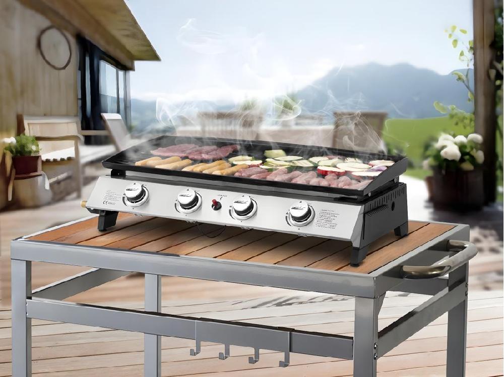 Vente Unique Plancha Gaz 4 Brûleurs "Jolly" - 10 Kw - Gris