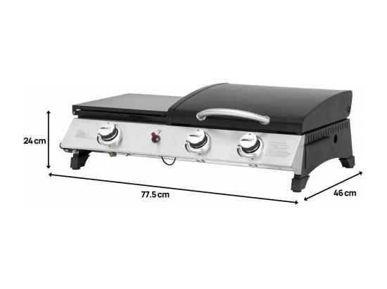 Vente Unique Plancha Gaz Avec Couvercle "Rasio" - 7.5 KW - 3 Brûleurs - Noir