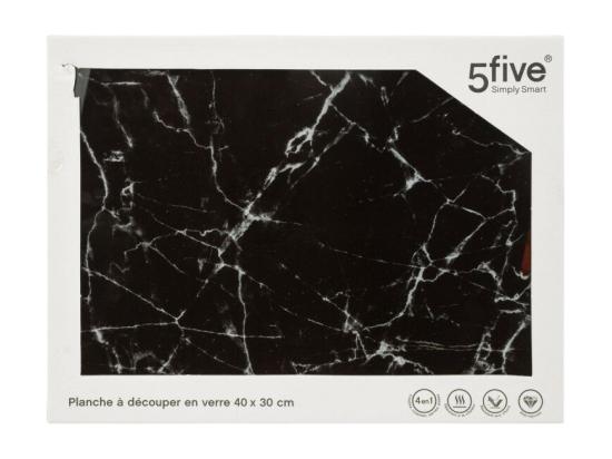 Vente Unique Planche à Découper En Verre Effet Marbre - Noir - L 40 X L 30 Cm