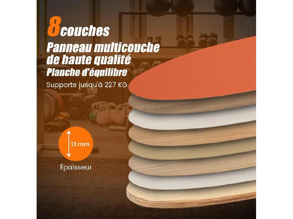 Vente Unique Planche D’Équilibre En Bois Avec Rouleau Et Tapis Antidérapant Charge 227 KG
