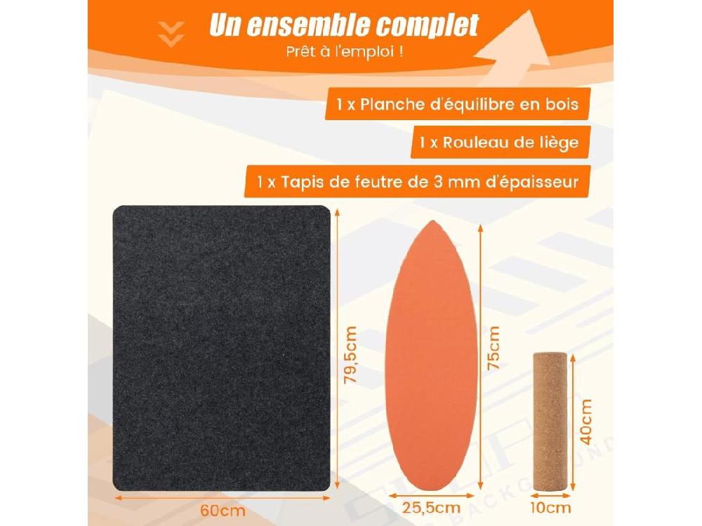 Vente Unique Planche D’Équilibre En Bois Avec Rouleau Et Tapis Antidérapant Charge 227 KG