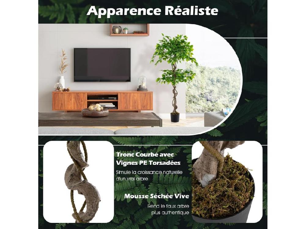 Vente Unique Plante Artificielle De 150CM Avec Pot Rempli De Ciment Ficus Artificiel Avec 882 Feuilles Tronc Réaliste Mousse Séchée Arbre Décoration Du Magasin Bureau Maison