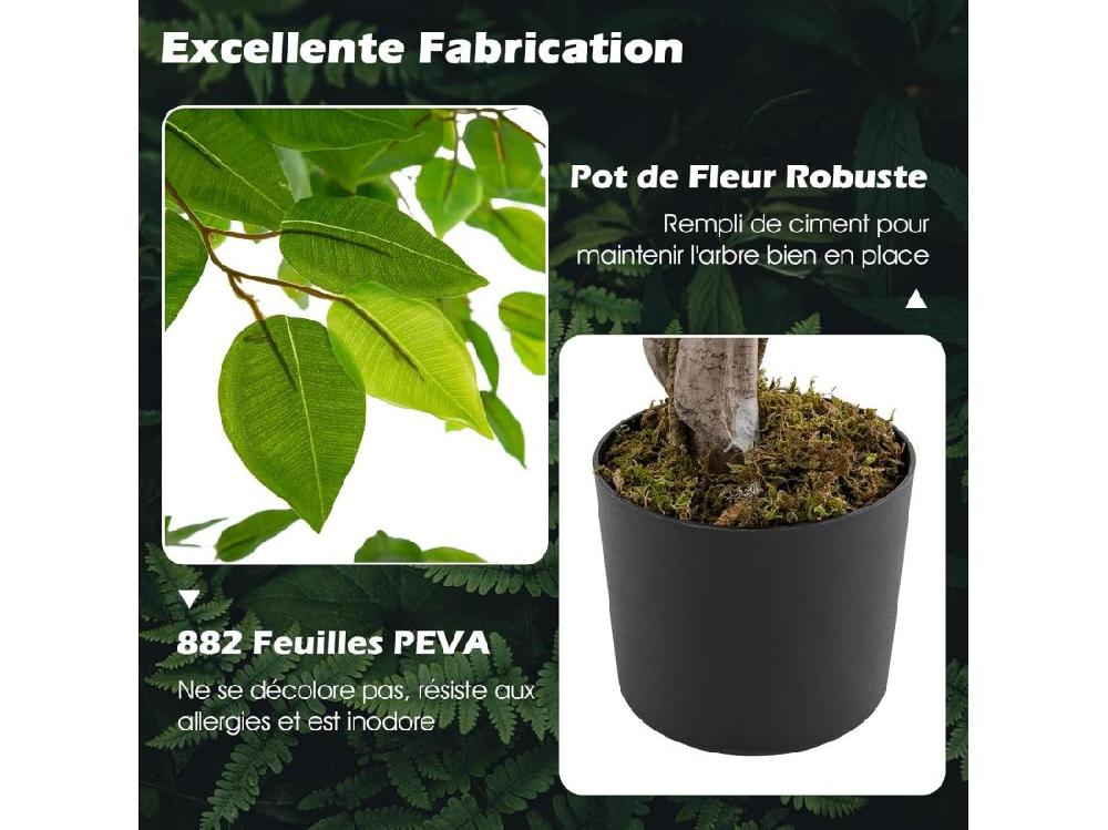 Vente Unique Plante Artificielle De 150CM Avec Pot Rempli De Ciment Ficus Artificiel Avec 882 Feuilles Tronc Réaliste Mousse Séchée Arbre Décoration Du Magasin Bureau Maison