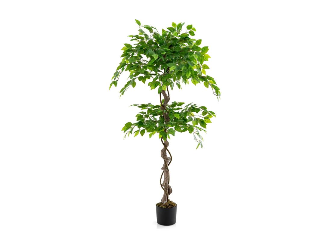 Vente Unique Plante Artificielle De 150CM Avec Pot Rempli De Ciment Ficus Artificiel Avec 882 Feuilles Tronc Réaliste Mousse Séchée Arbre Décoration Du Magasin Bureau Maison