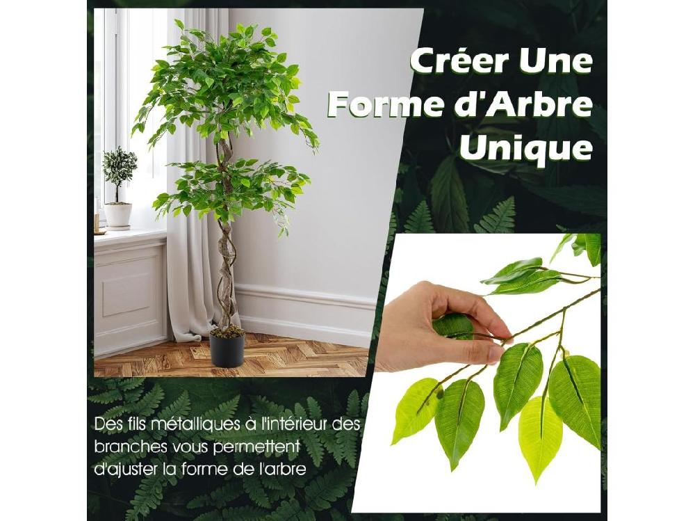 vente unique Plante Artificielle de 150CM avec Pot Rempli de Ciment Ficus Artificiel avec 882 Feuilles Tronc Réaliste Mousse Séchée Arbre Décoration du Magasin Bureau Maison