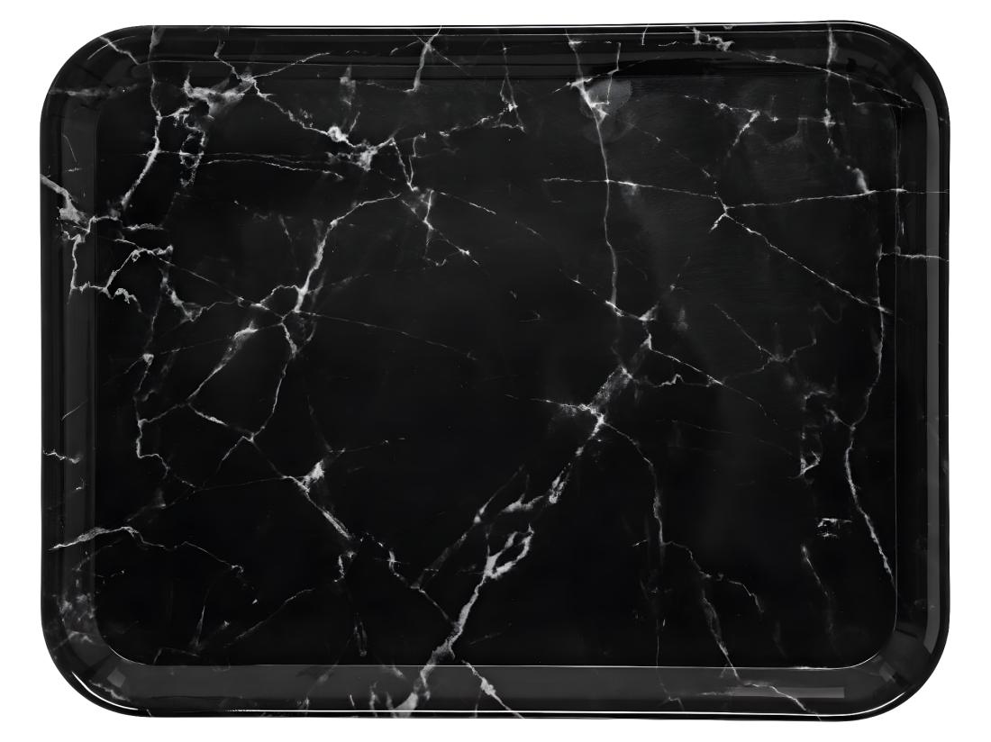 vente unique Plateau de service en mélamine effet Marbre Noir 43 x 33 cm