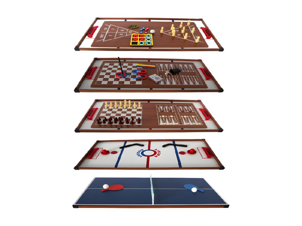 Vente Unique Plateaux Multi-jeux 14 Jeux : Ping Pong Air Hockey Bowling Echec Mikado Back Gammon 97 X 49 X 3 Cm