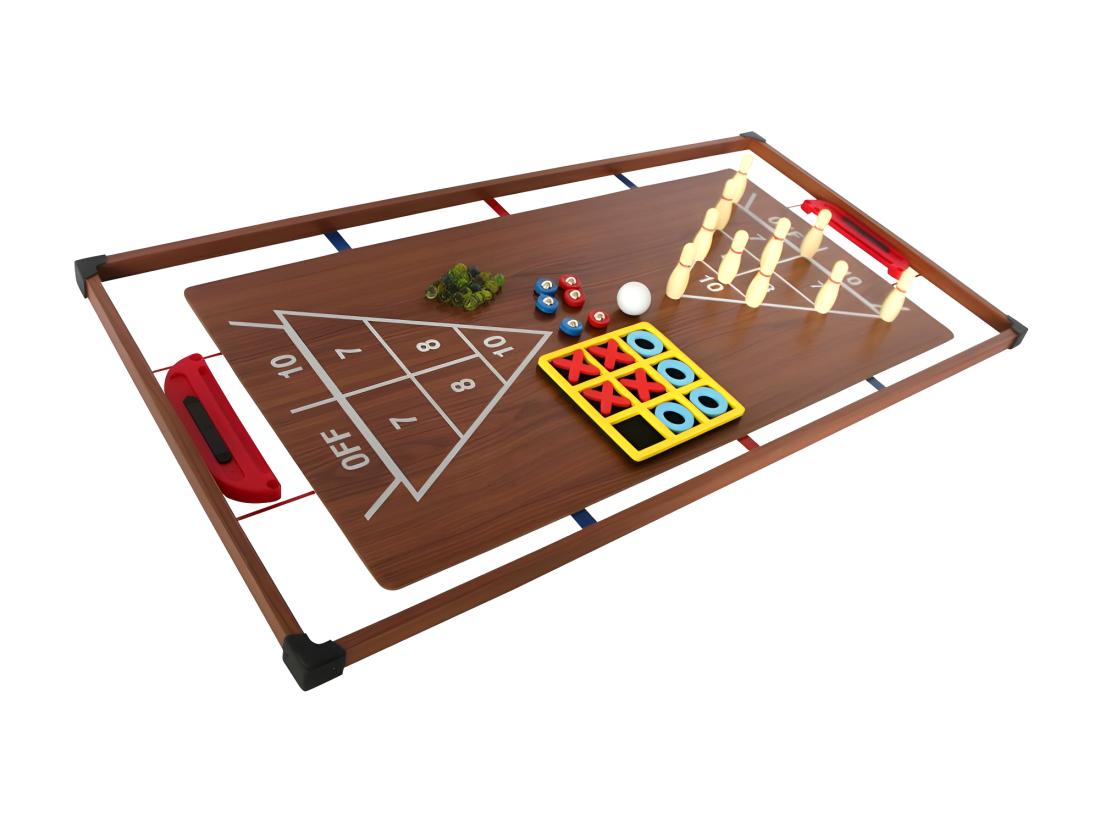 vente unique Plateaux Multi-jeux 14 jeux : Ping Pong Air Hockey Bowling Echec Mikado Back Gammon 97 x 49 x 3 cm