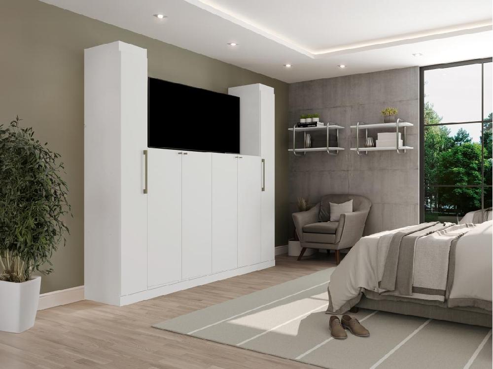 Vente Unique Pont De Lit - 6 Portes - Avec Armoires Et Rangements - L206 Cm - Blanc - ANTERO