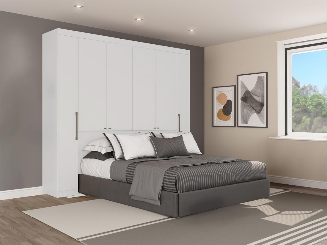 vente unique Pont de lit - 6 portes - Avec armoires et rangements - L206 cm - Blanc - ANTERO