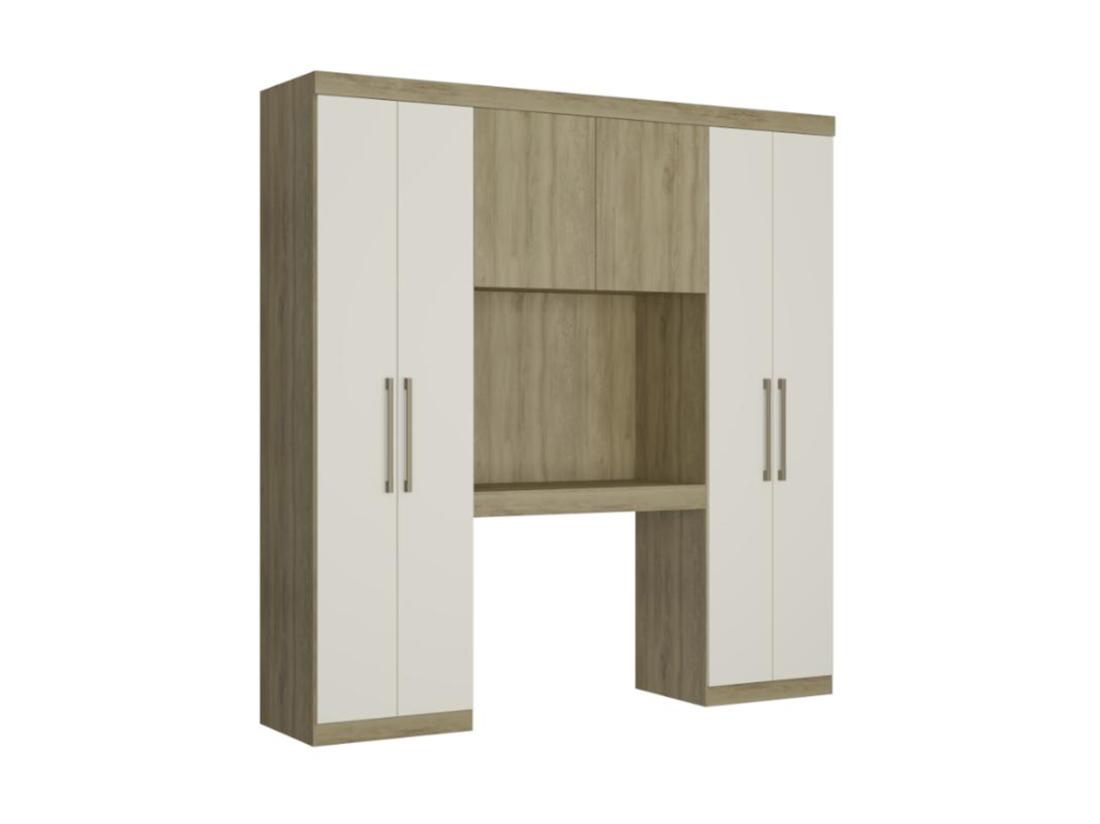 Vente Unique Pont De Lit ANTERO II - 6 Portes - Avec Armoires Et Rangements - L.200 Cm - Chêne Et Ivoire