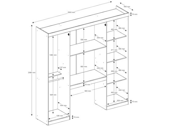Vente Unique Pont De Lit ANTERO II - 6 Portes - Avec Armoires Et Rangements - L.200 Cm - Chêne Et Ivoire