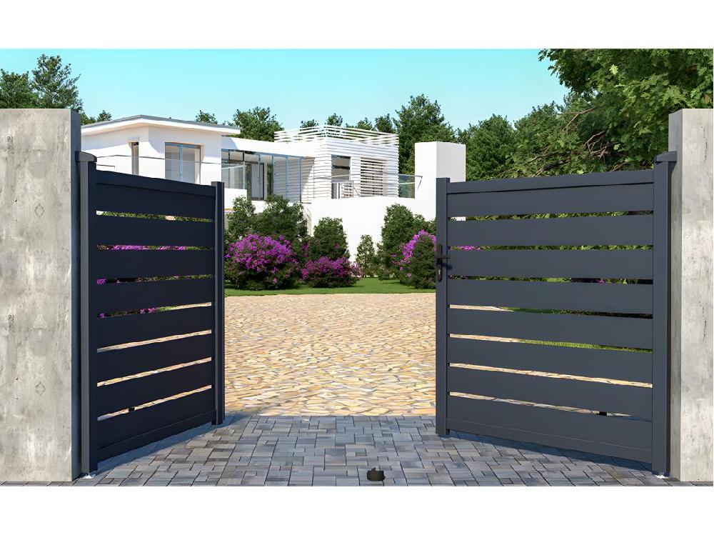 Vente Unique Portail Battant Aluminium Ajouré L305 X H166 Cm Anthracite - PRIMO
