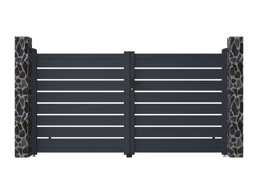 Vente Unique Portail Battant Aluminium Ajouré L305 X H166 Cm Anthracite - PRIMO
