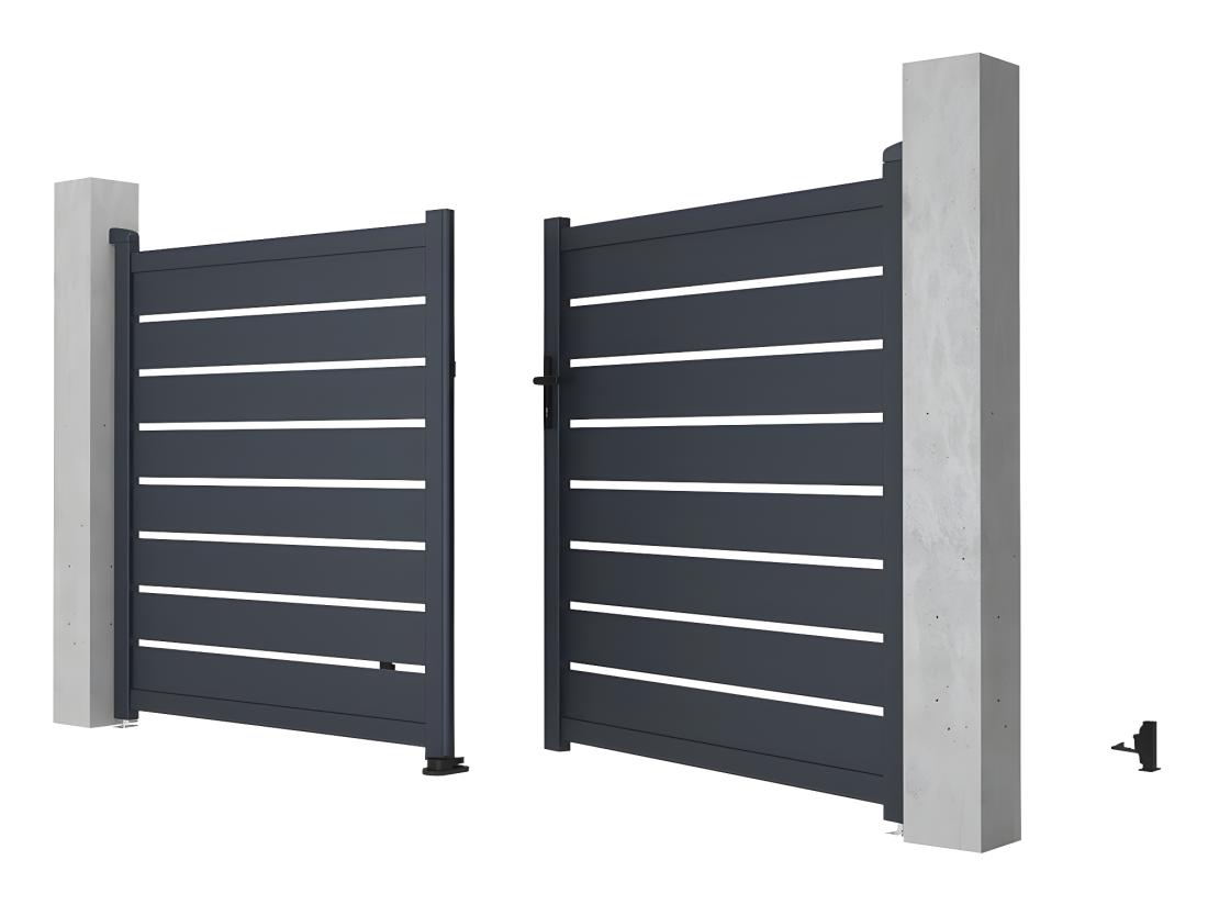Vente Unique Portail Battant Aluminium Ajouré L305 X H166 Cm Anthracite - PRIMO