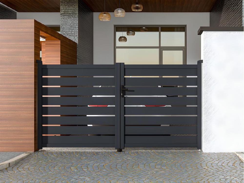 vente unique Portail battant aluminium ajouré L305 x H166 cm anthracite - PRIMO