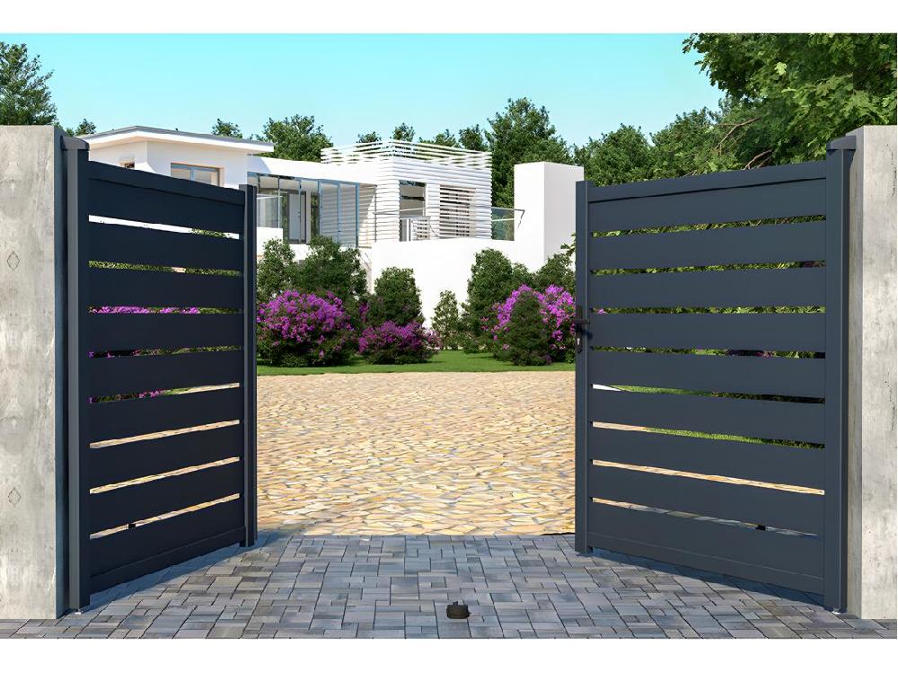 Vente Unique Portail Battant Aluminium Ajouré L305 X H183 Cm Anthracite - PRIMO