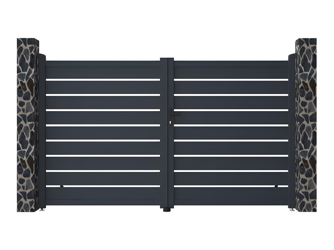 Vente Unique Portail Battant Aluminium Ajouré L305 X H183 Cm Anthracite - PRIMO