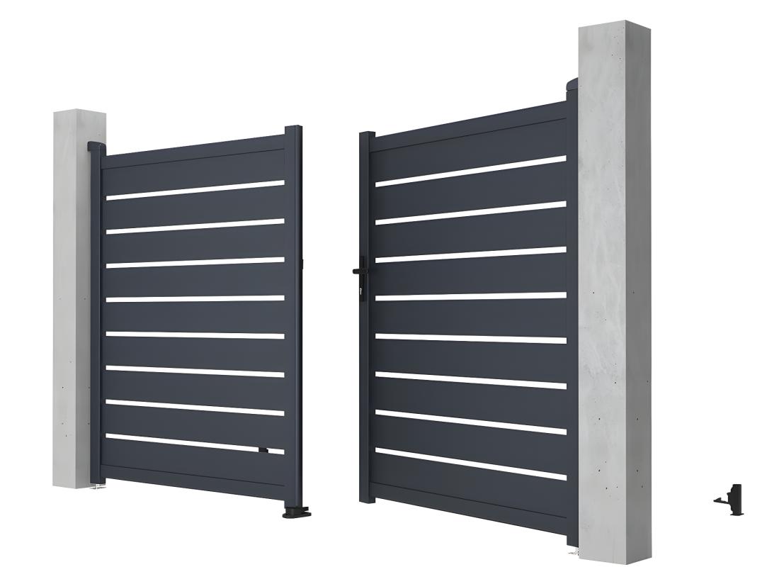 Vente Unique Portail Battant Aluminium Ajouré L305 X H183 Cm Anthracite - PRIMO