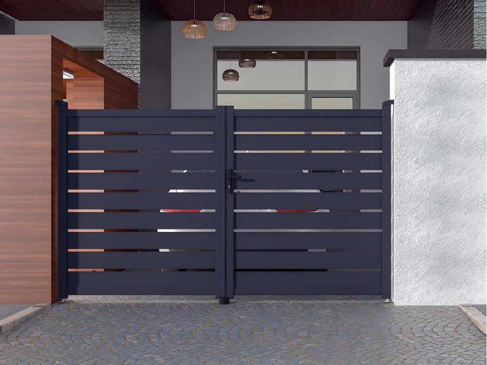 vente unique Portail battant aluminium ajouré L305 x H183 cm anthracite - PRIMO