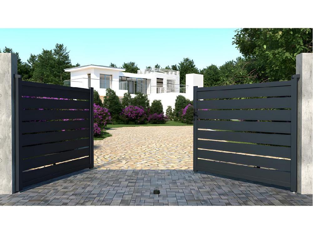 Vente Unique Portail Battant Aluminium Ajouré L397 X H166 Cm Anthracite - PRIMO