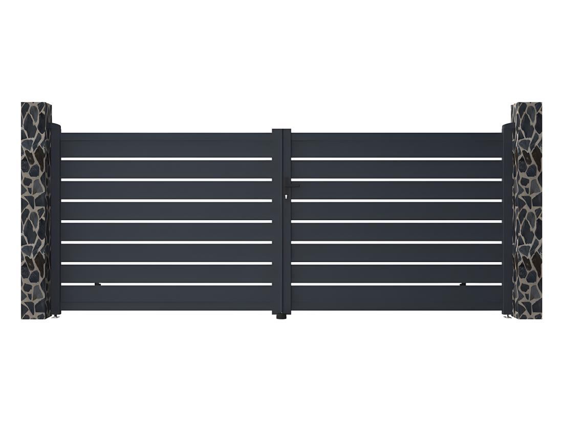 Vente Unique Portail Battant Aluminium Ajouré L397 X H166 Cm Anthracite - PRIMO