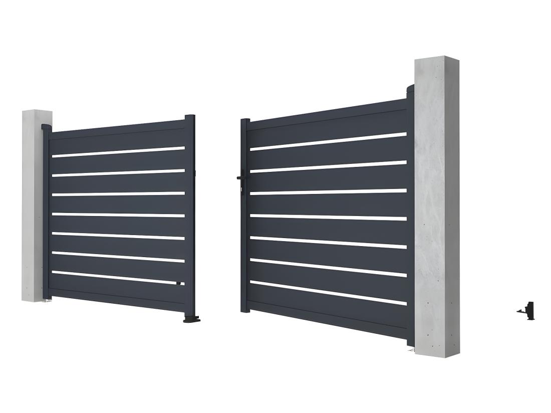 Vente Unique Portail Battant Aluminium Ajouré L397 X H166 Cm Anthracite - PRIMO