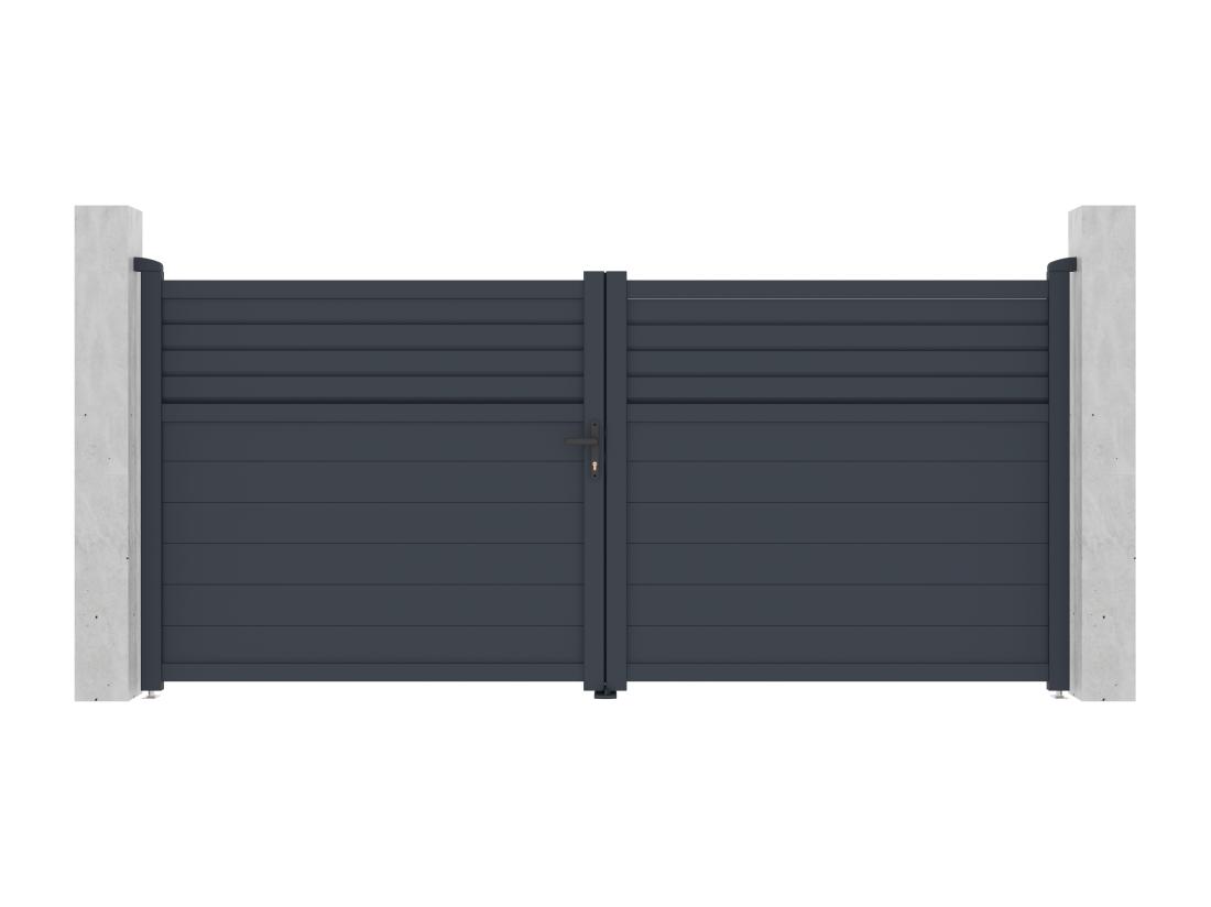 Vente Unique Portail Battant Aluminium Persienné L355 X H166 Cm Anthracite - VIAZO