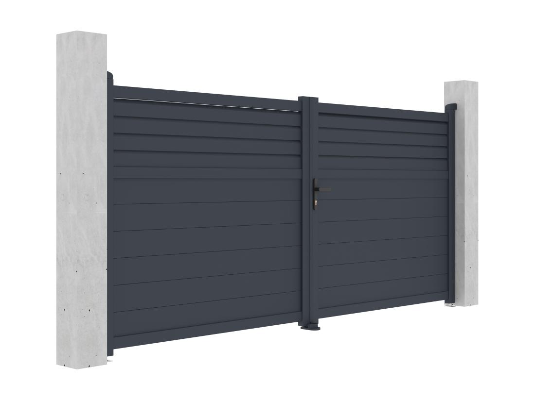 Vente Unique Portail Battant Aluminium Persienné L355 X H166 Cm Anthracite - VIAZO