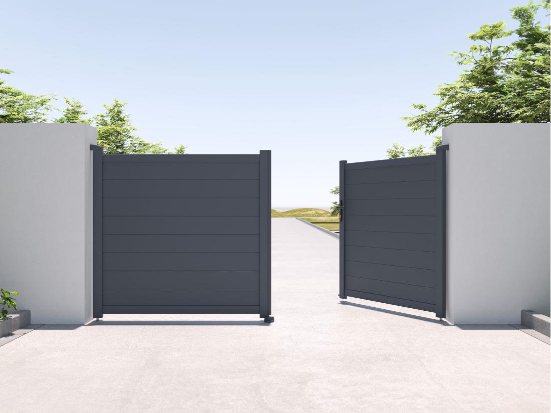 Vente Unique Portail Battant Aluminium Plein L305 X H150 Cm Anthracite - NAZARIO