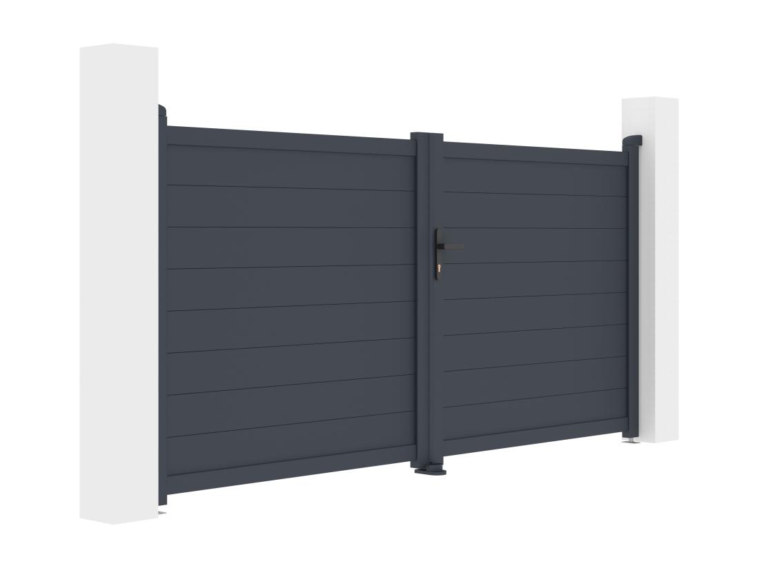 Vente Unique Portail Battant Aluminium Plein L305 X H150 Cm Anthracite - NAZARIO