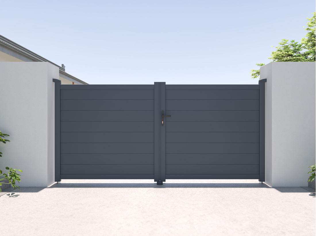 vente unique Portail battant aluminium plein L305 x H150 cm anthracite - NAZARIO