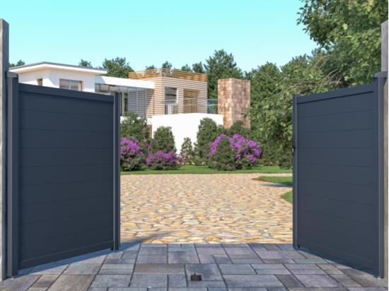 Vente Unique Portail Battant Aluminium Plein L305 X H166 Cm Anthracite - NAZARIO