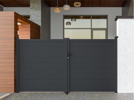 vente unique Portail battant aluminium plein L305 x H166 cm anthracite - NAZARIO