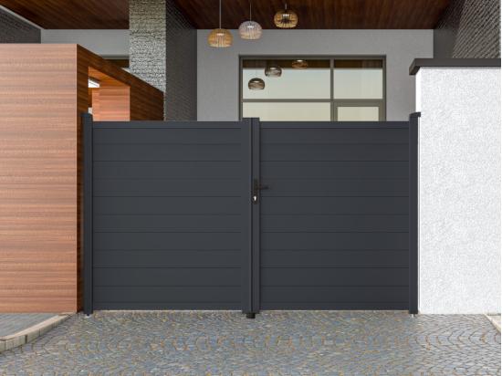 vente unique Portail battant aluminium plein L305 x H181 cm anthracite - NAZARIO