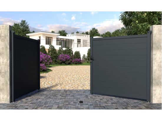 Vente Unique Portail Battant Aluminium Plein L355 X H181 Cm Anthracite - NAZARIO