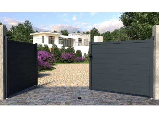 Vente Unique Portail Battant Aluminium Plein L397 X H166 Cm Anthracite - NAZARIO