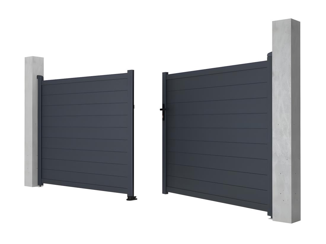 Vente Unique Portail Battant Aluminium Plein L397 X H166 Cm Anthracite - NAZARIO